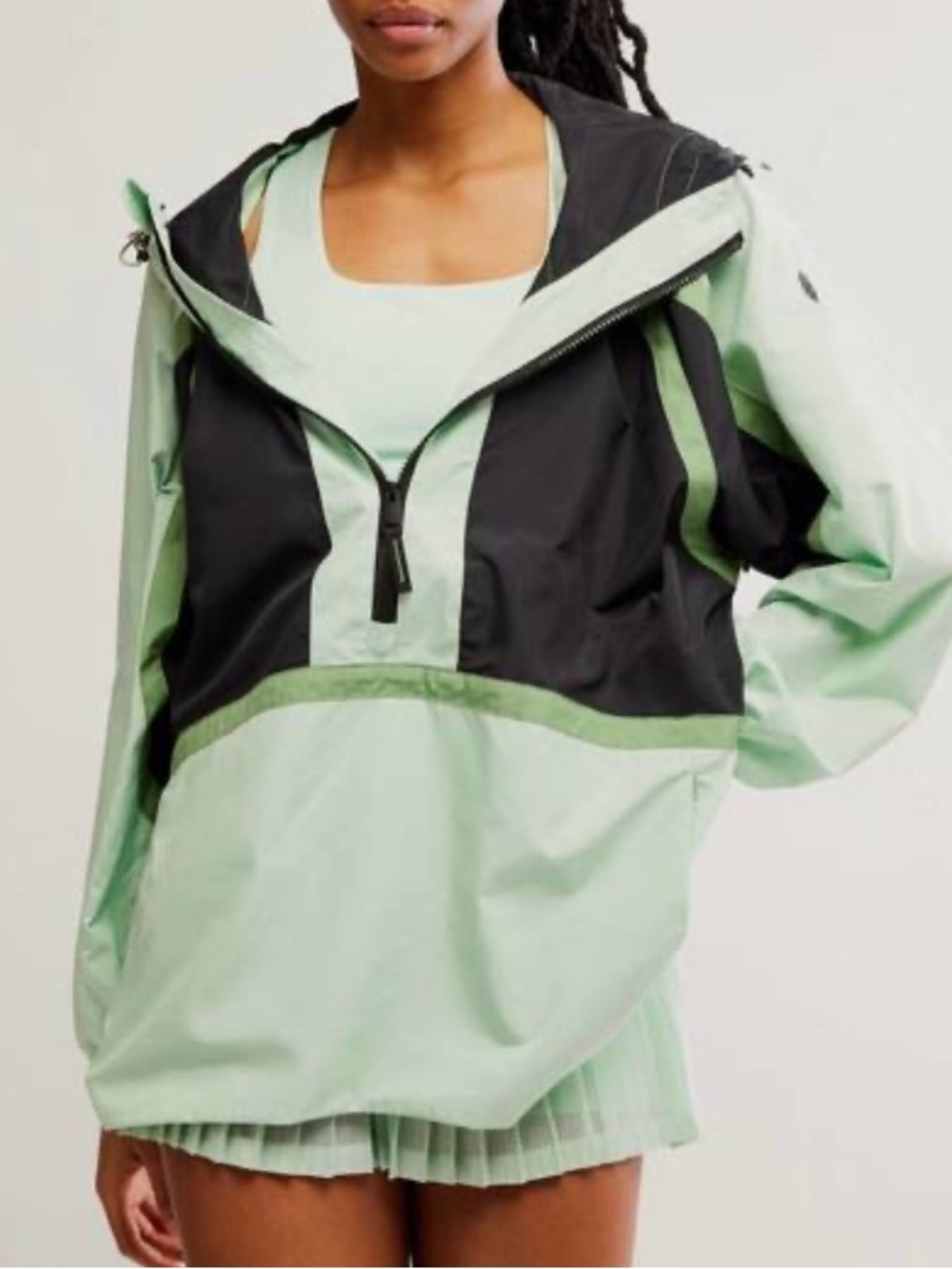 Free People FP Movement Care Like the Wind Colorblock Anorak Green Black Size M